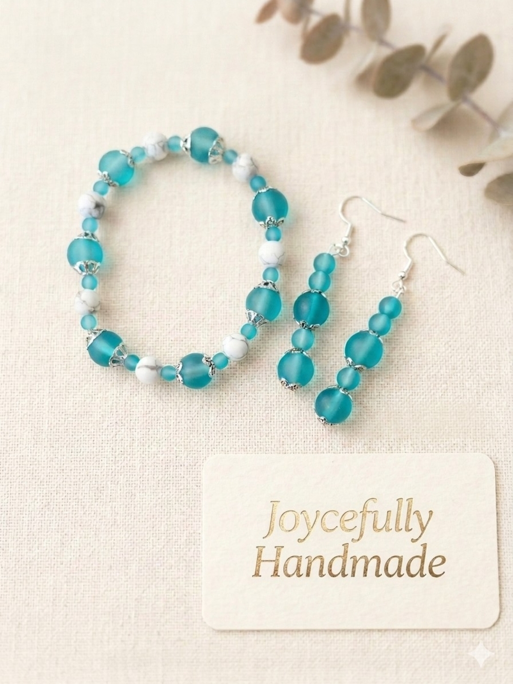Teal Bead Bracelet and Earrings Set
